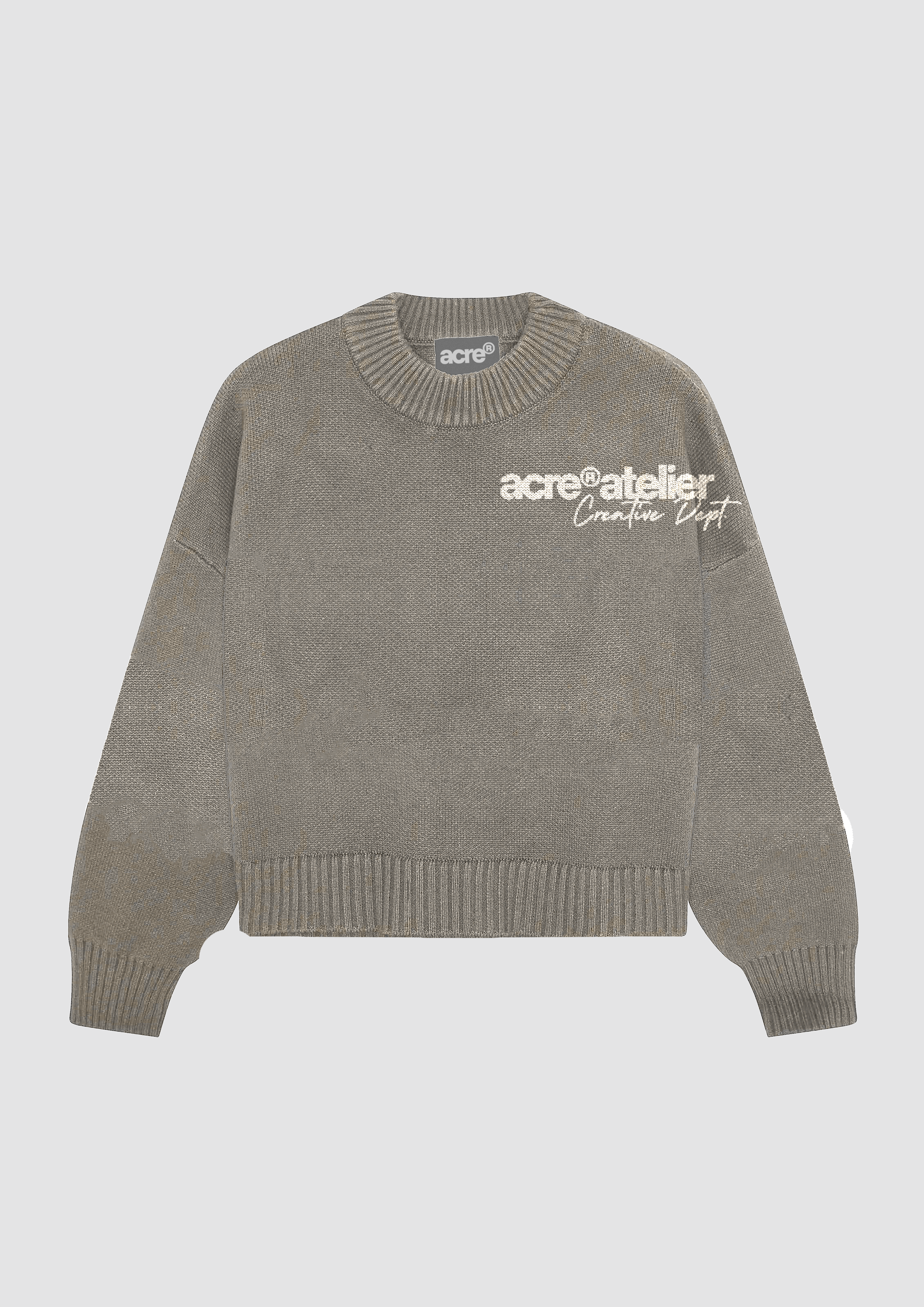 ACRE®ATELIER Creative Dept Knit Crewneck Beige Front - Sudadera Beige Frontal Atelier Garments Lab