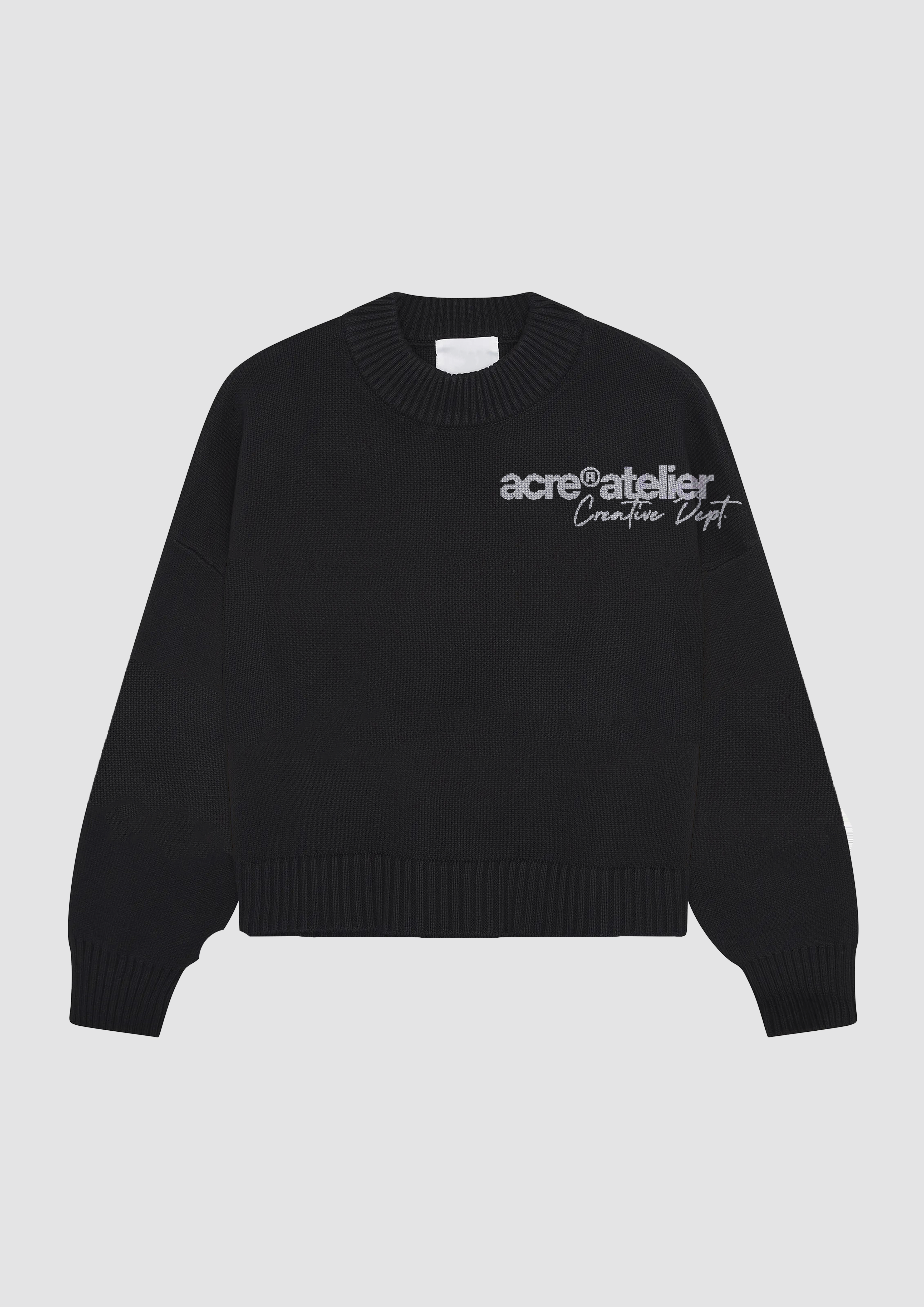 ACRE®ATELIER Creative Dept Knit Crewneck Black Front - Sudadera Negra Frontal Atelier Garments Lab