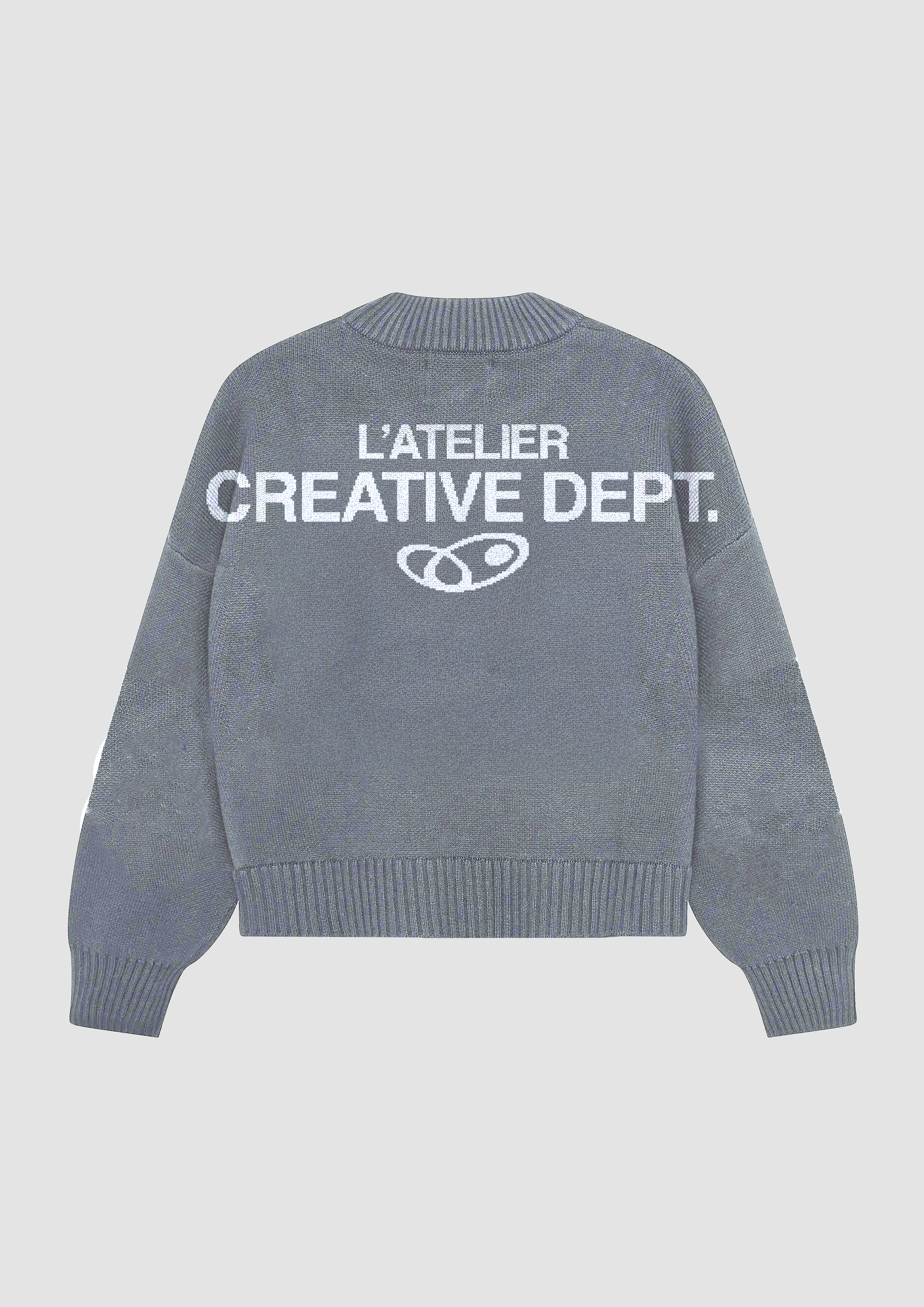 ACRE®ATELIER Creative Dept Knit Crewneck Blue Back - Sudadera Azul Espalda Atelier Garments Lab