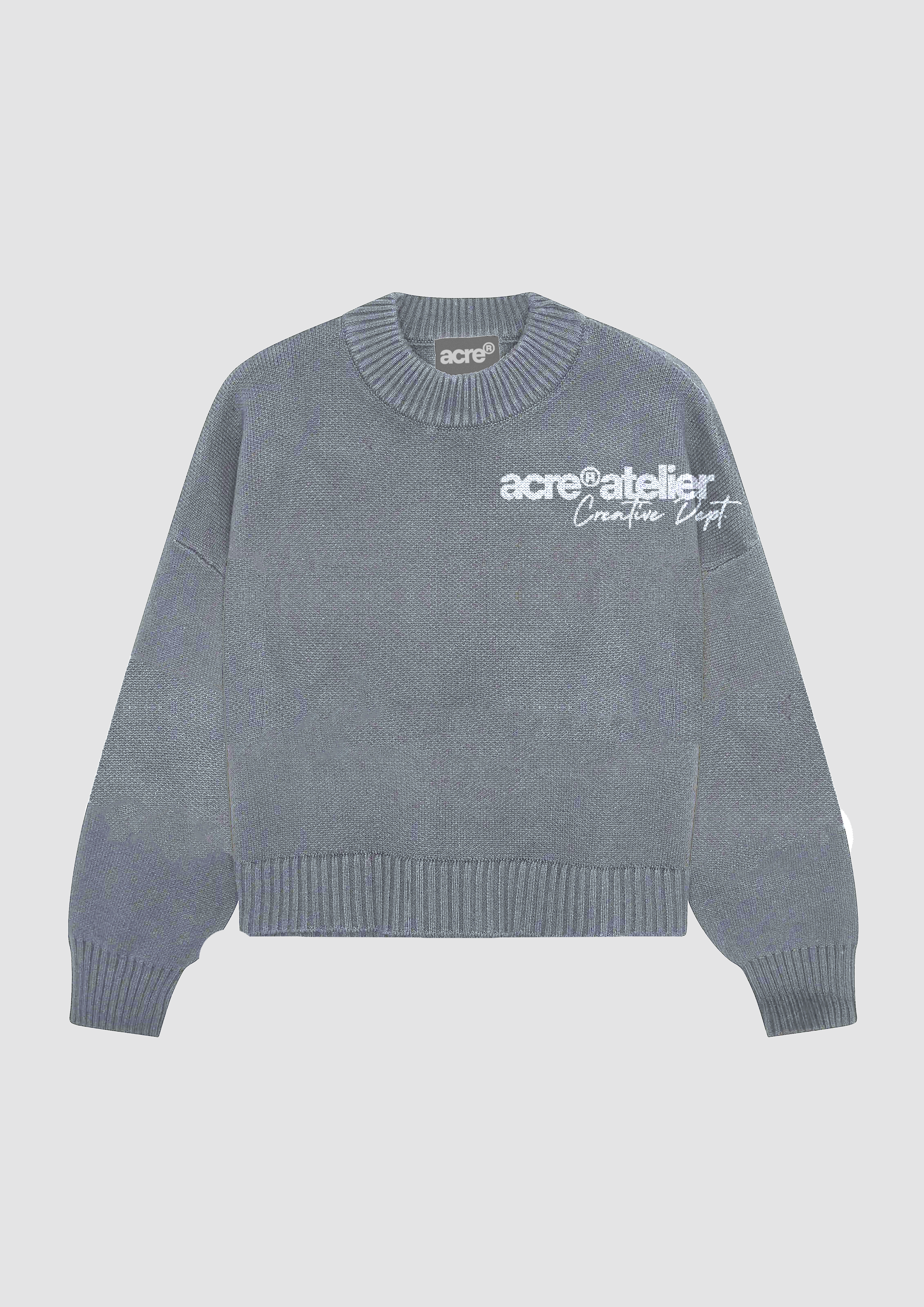 ACRE®ATELIER Creative Dept Knit Crewneck Blue Front - Sudadera Azul Frontal Atelier Garments Lab