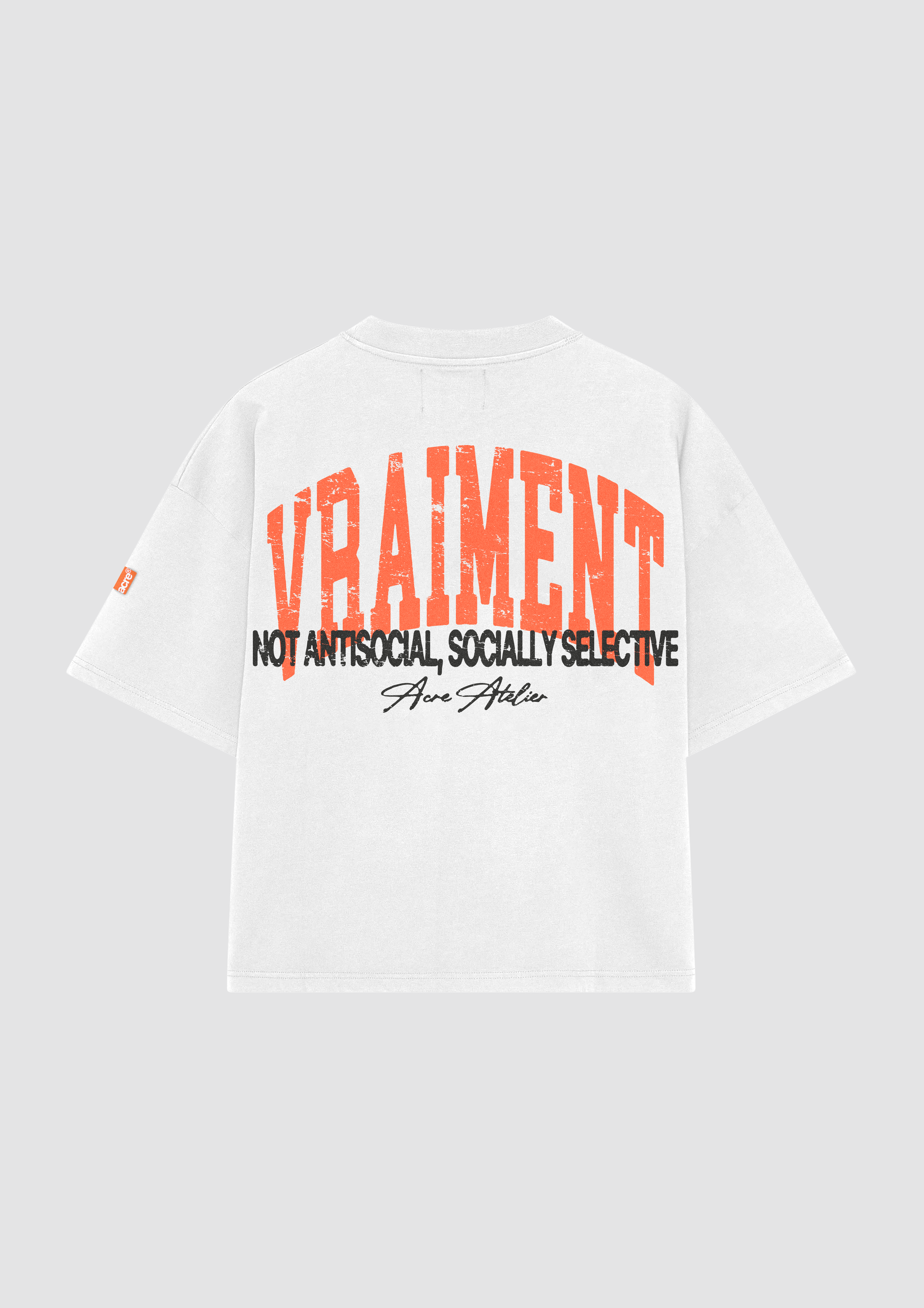 ACRE®ATELIER Vraiment T-Shirt White Orange Back - Camiseta Blanca Naranja Espalda Atelier Garments Lab